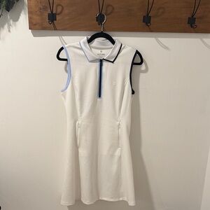 White Sleeveless Dress with Blue Accents